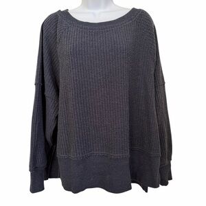 AE American Eagle Big Hug Crew Neck Waffle Navy Blue Sweatshirt Size XS NWT